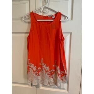 Coral Sleeveless Tank Top with Paisley Floral Bottom Detail Blouse